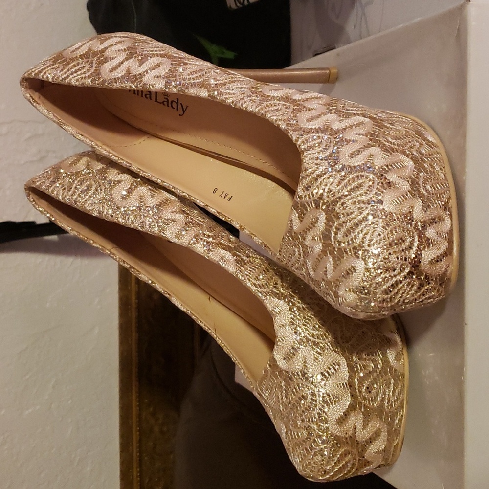 Gold glitter heels